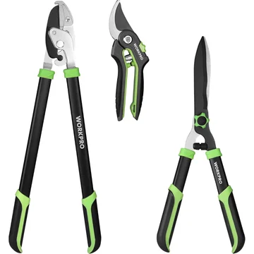 WORKPRO 3-Piece Garden Shears Set, Heavy-Duty Gardening Clippers | Include 20” Hedge Shear, 24” Anvil Lopper & 8” Pruning Shear, with Sharp Blade, Comfort Grip for Branches, Shrubs, and Hedges