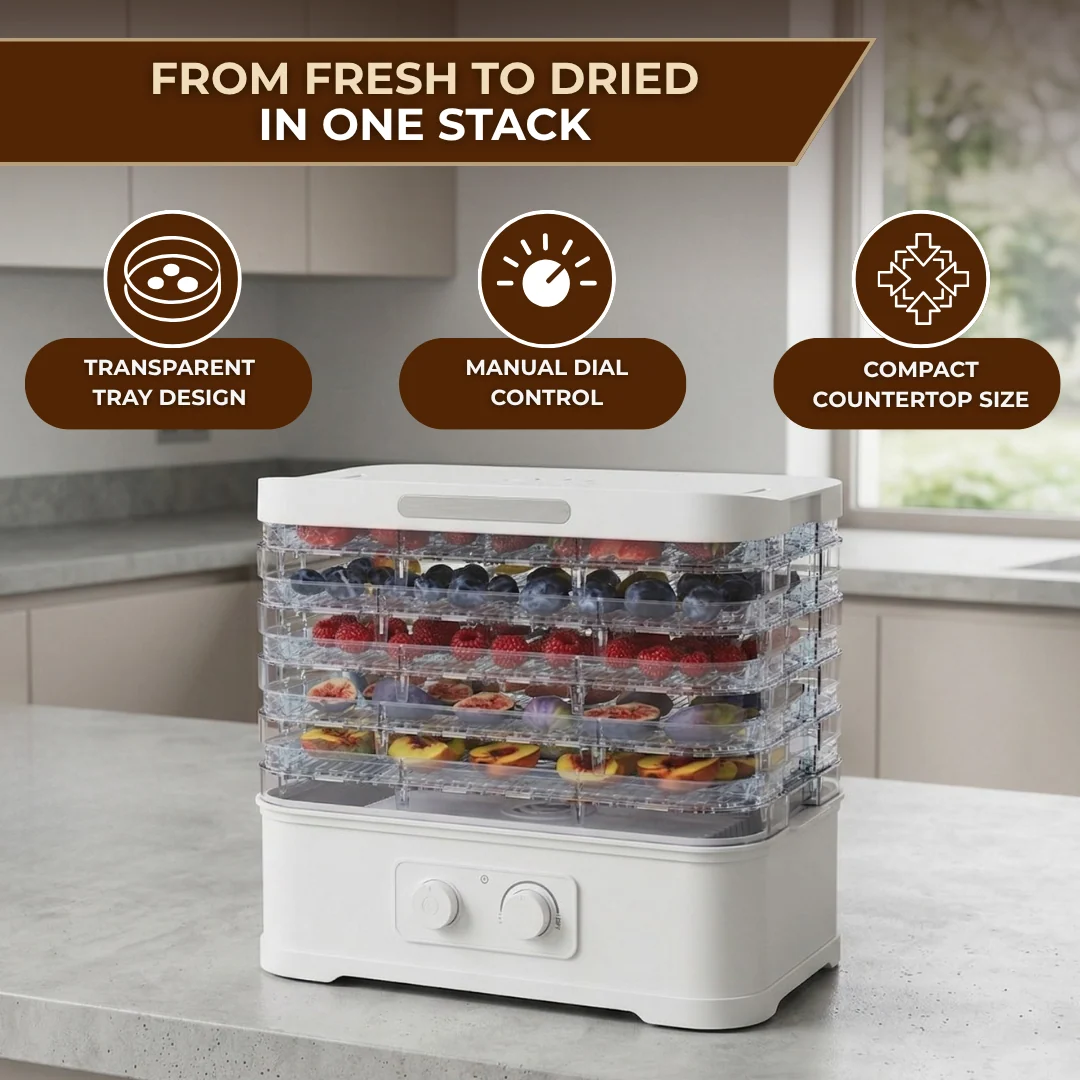 Five-Tray Food Dehydrator 250W with Temperature Control Timer
