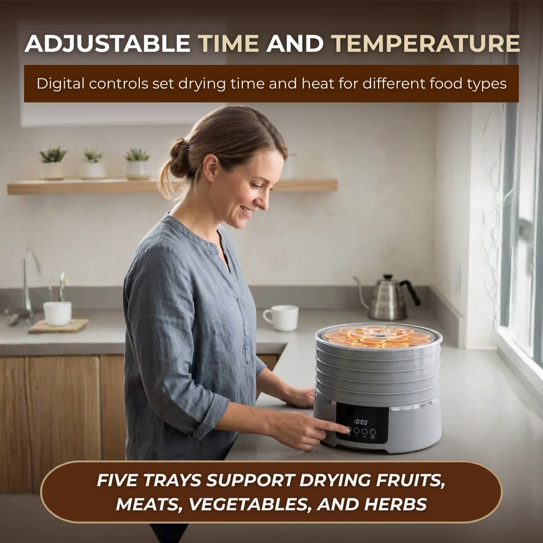 Five-Tray Food Dehydrator with Timer and Temperature Control