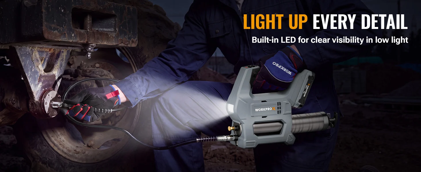 Worker using a cordless tool with built in LED light, innovation and quality for secure, durable work