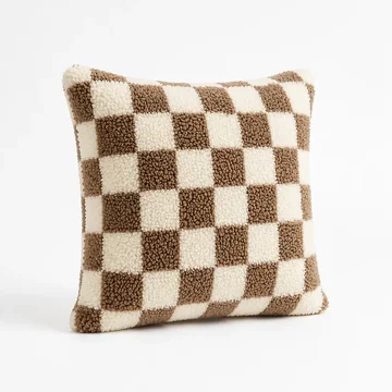 Cushion Cover Plush Checkerboard Concealed Zipper