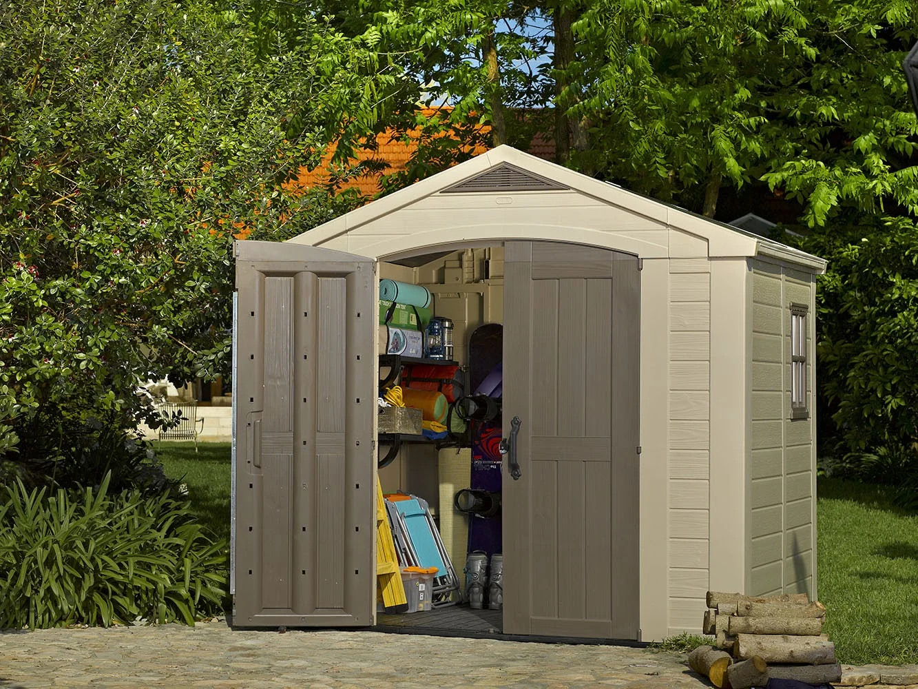 Keter Factor 8 x 11 Foot All Weather Resin Outdoor Storage Shed, Taupe - Image 24