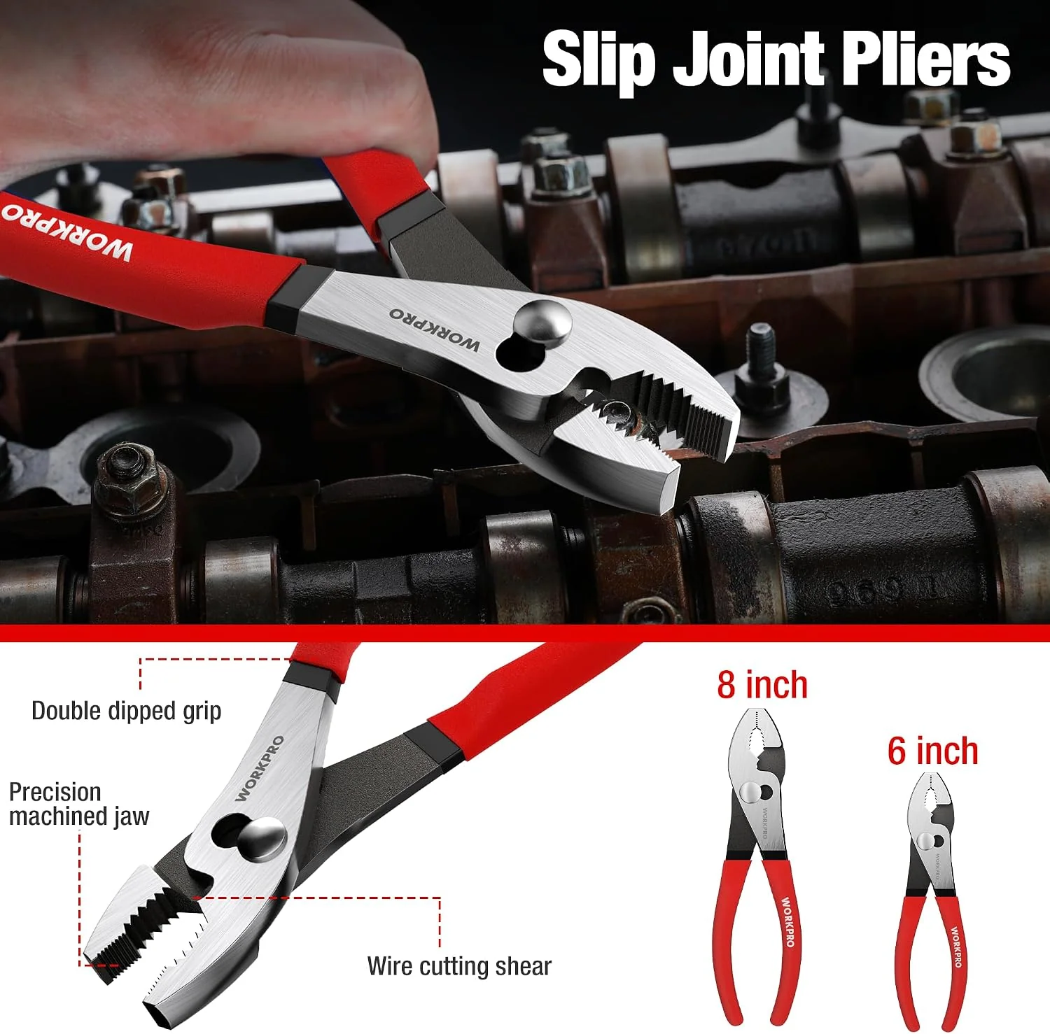 WORKPRO 7-Piece Pliers Set, Pliers Tool Set with Comfort Grip, Red | Groove Joint Plier, Long Nose Pliers, Slip Joint Pliers, Linesman Plier, Diagonal Pliers for DIY & Home Use - Image 3