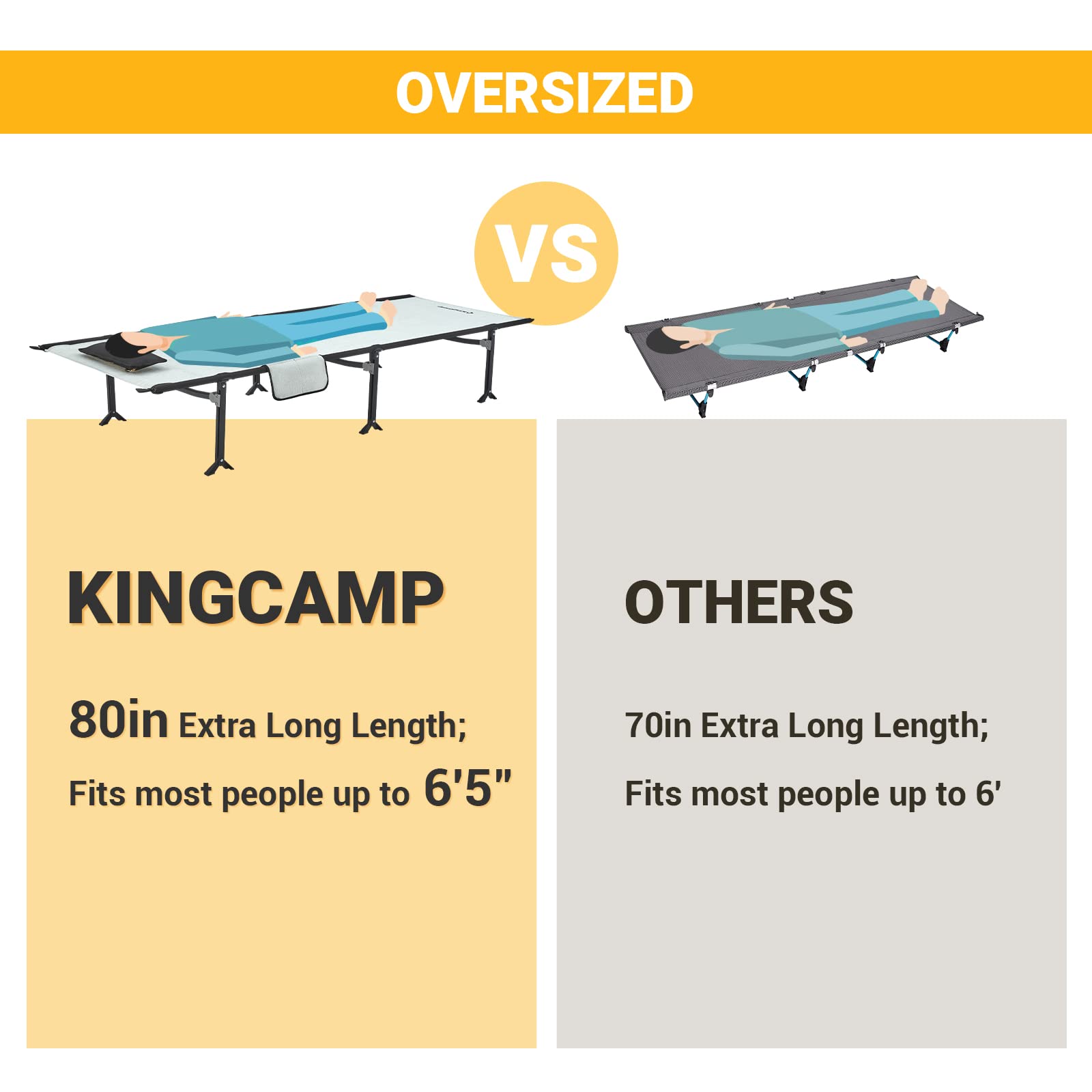 KingCamp SEQUOIA Extra Long Portable Camping Bed Cot