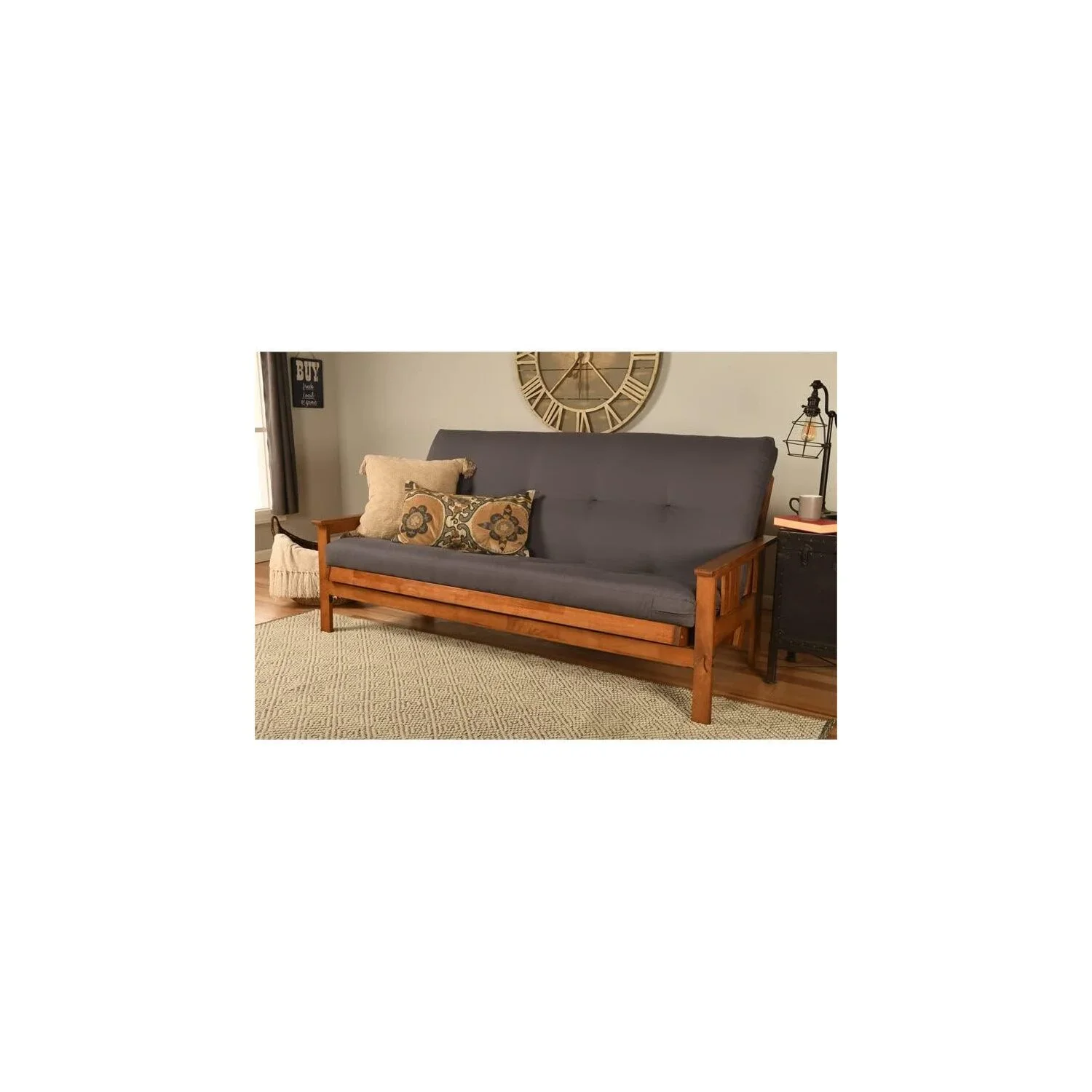 Homestock African Artifacts Full Size Futon Frame Set with Mattress, Easily Converts to Bed, Versatile Design Futon Frame for All Spaces, 33"H x 79"L x 37"D-Color:Linen Charcoal,Size:Barbados - Image 144