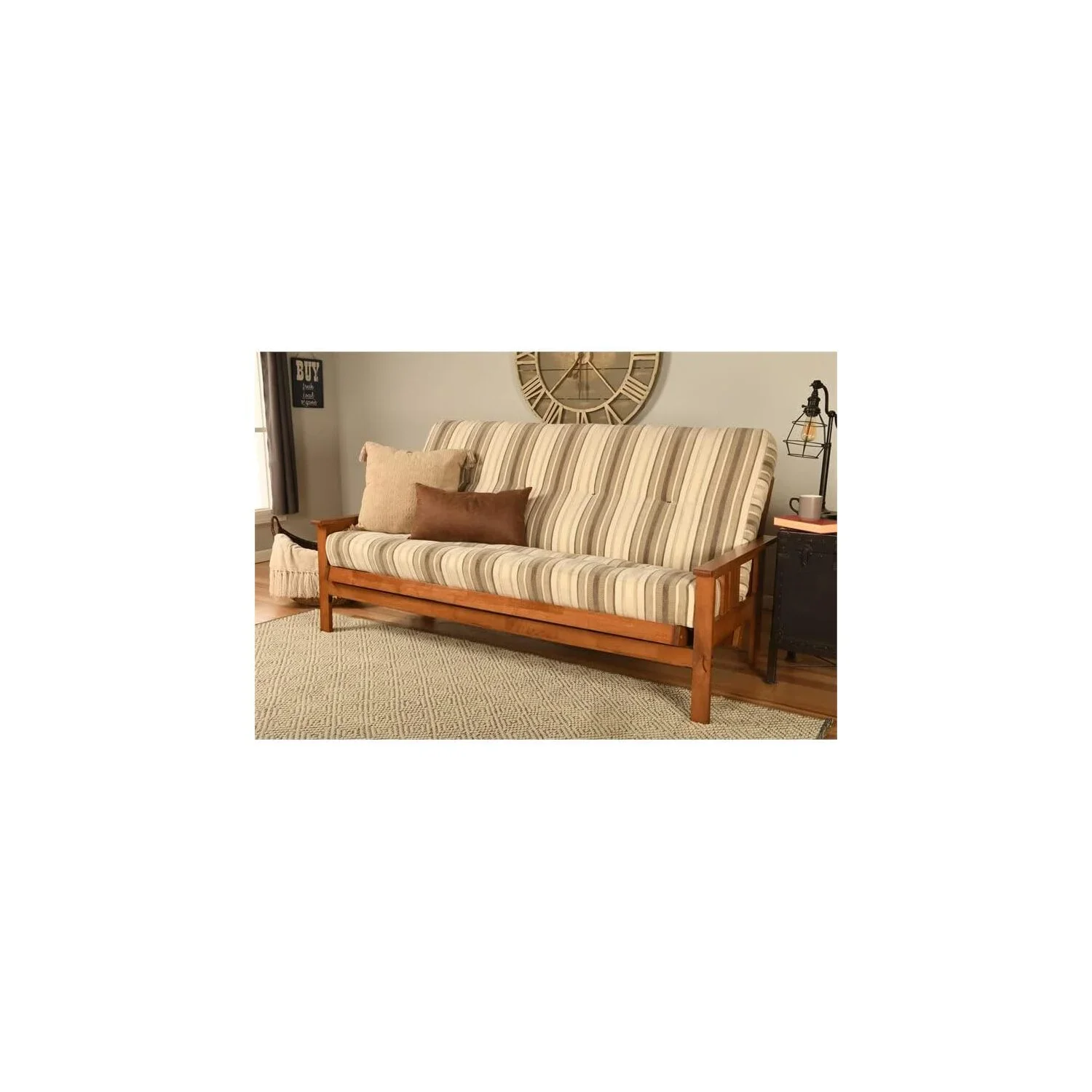 Homestock African Artifacts Full Size Futon Frame Set with Mattress, Easily Converts to Bed, Versatile Design Futon Frame for All Spaces, 33"H x 79"L x 37"D-Color:Linen Charcoal,Size:Barbados - Image 130