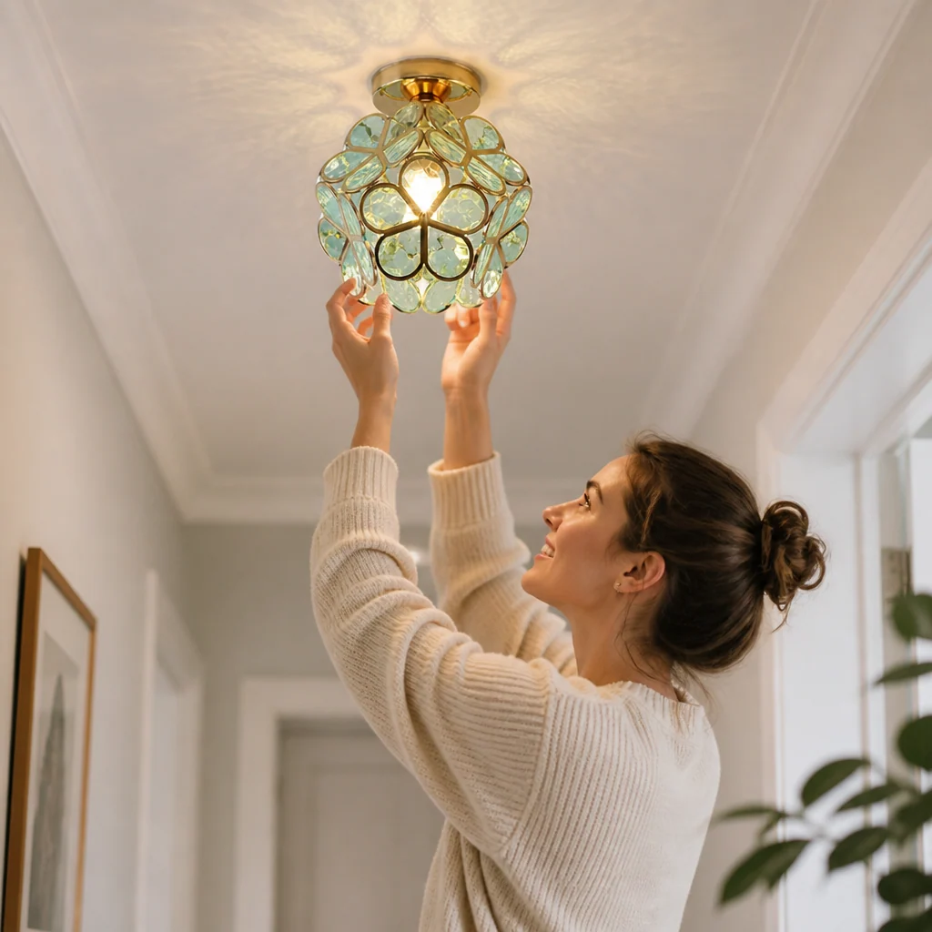 Flower-Shaped Glitter-Accented Flush Ceiling Light (E27/E26 Compatible) - Image 2