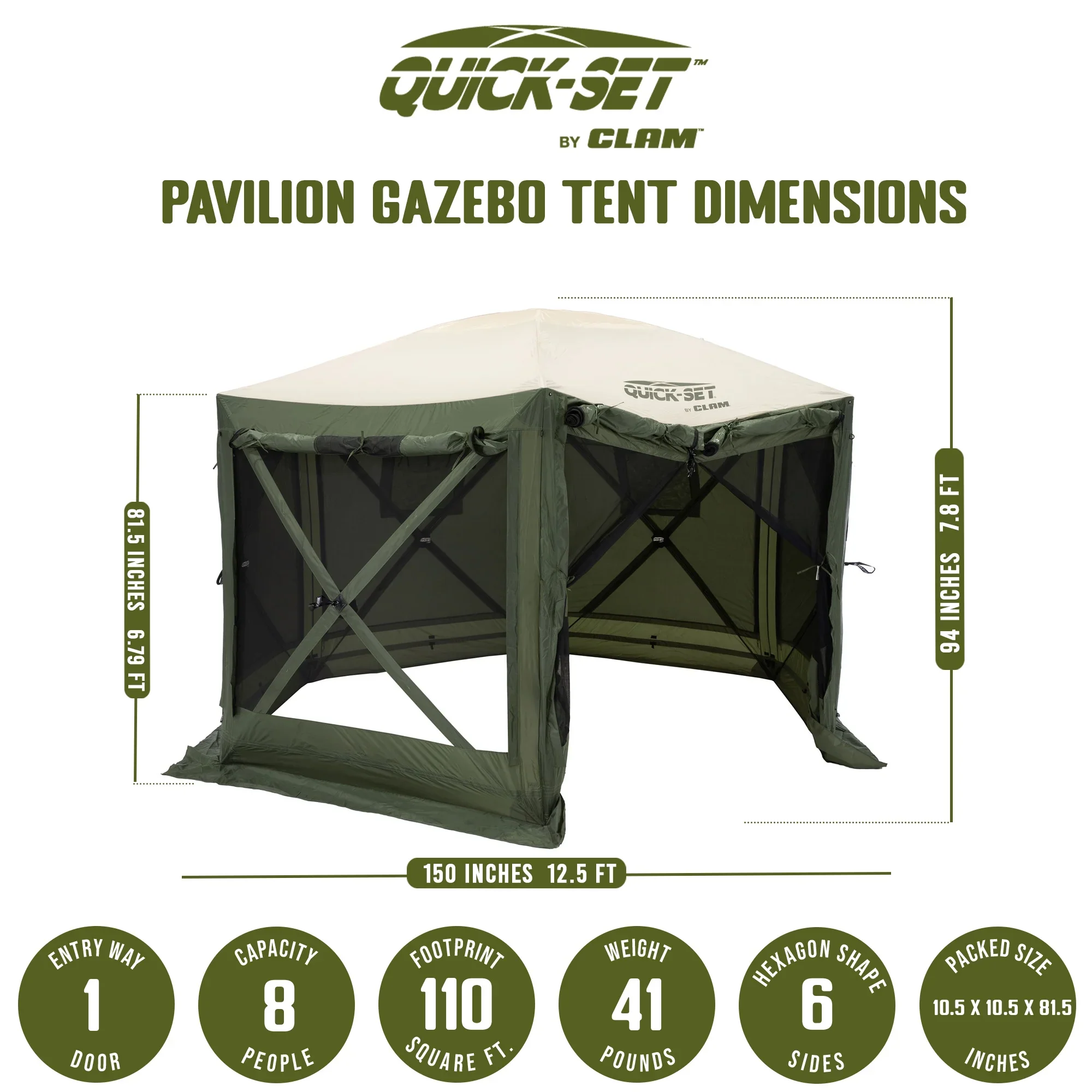 CLAM Quick-Set Pavilion 12.5 x 12.5' Portable Outdoor Canopy Shelter, Green - Image 42