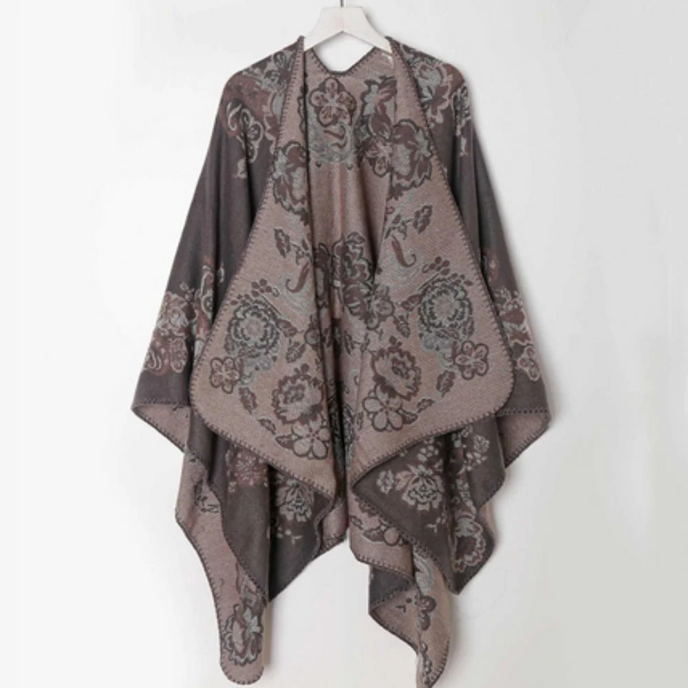 Women's Poncho Acrylic Jacquard Fringe - Image 3