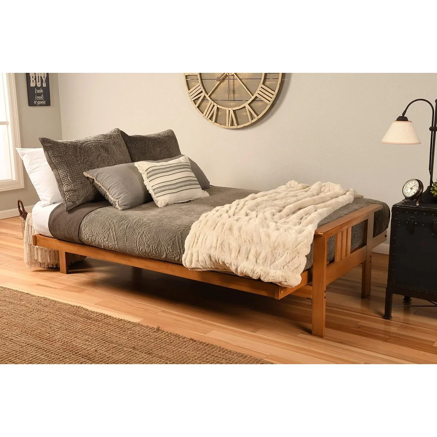Homestock African Artifacts Full Size Futon Frame Set with Mattress, Easily Converts to Bed, Versatile Design Futon Frame for All Spaces, 33"H x 79"L x 37"D-Color:Linen Charcoal,Size:Barbados - Image 65