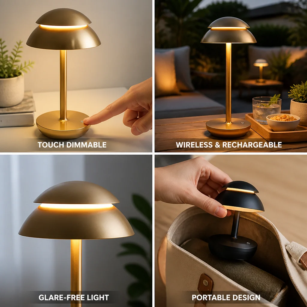 Touch-Dimmable USB Rechargeable Mushroom Table Lamp - Image 5