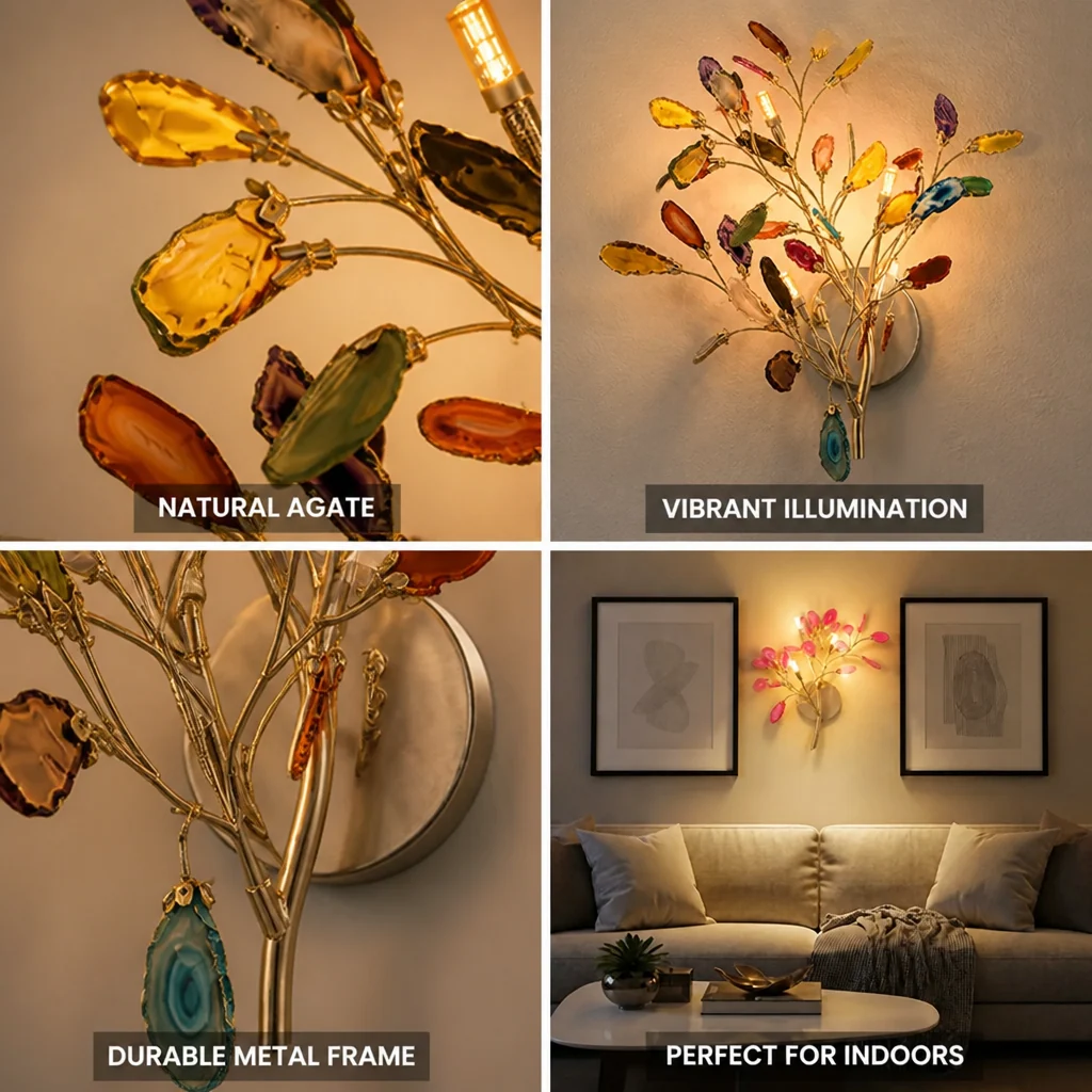 Wall Light Natural Agate Metal Frame Hardwired - Image 5