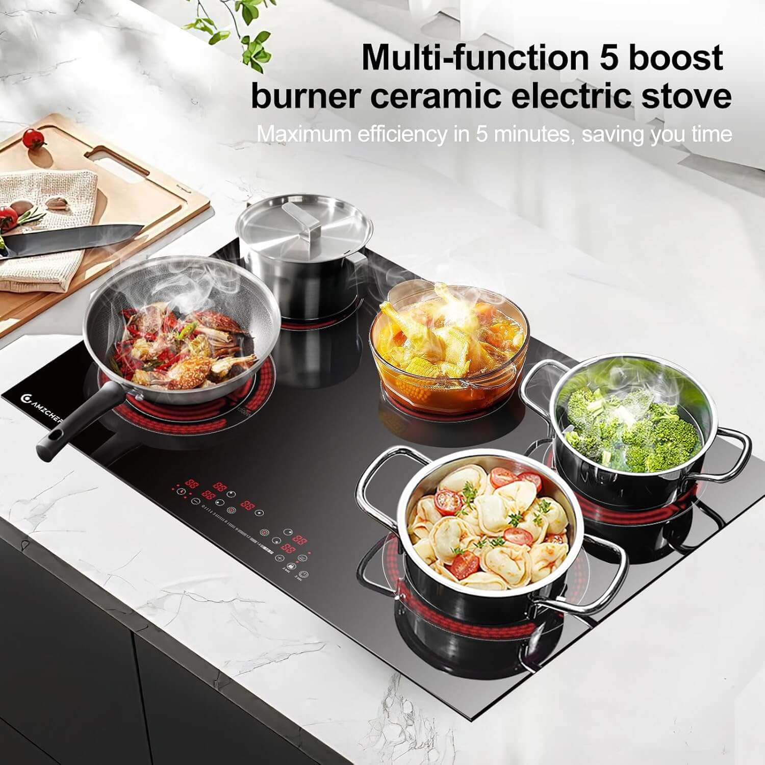 AMZCHEF Built-in Electric Ceramic Cooktop 5 Boost Burners 8400W 30 Inch - Image 3