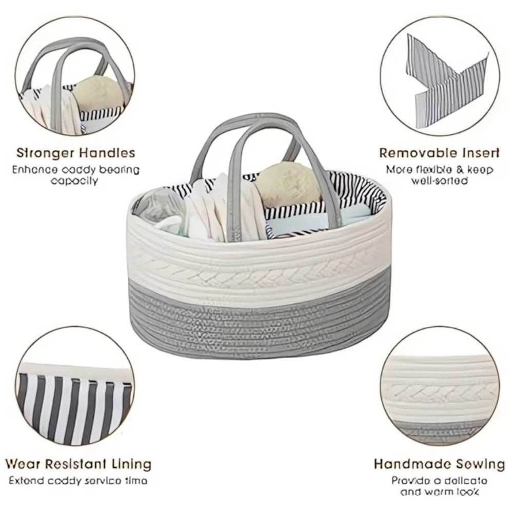 Baby Essentials Organizer Braided Grey Woven Lightweight & Portable - Image 9