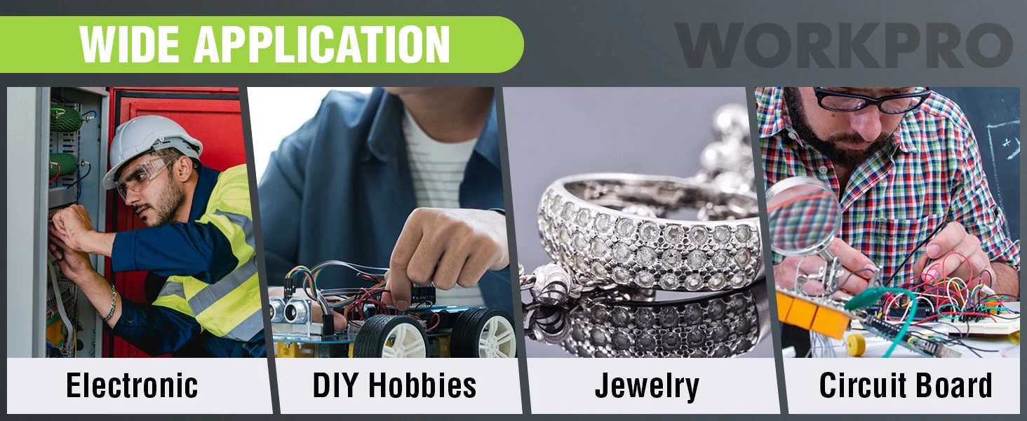 Collage banner showing Electronic, DIY Hobbies, Jewelry, and Circuit Board work with visible tools and hands