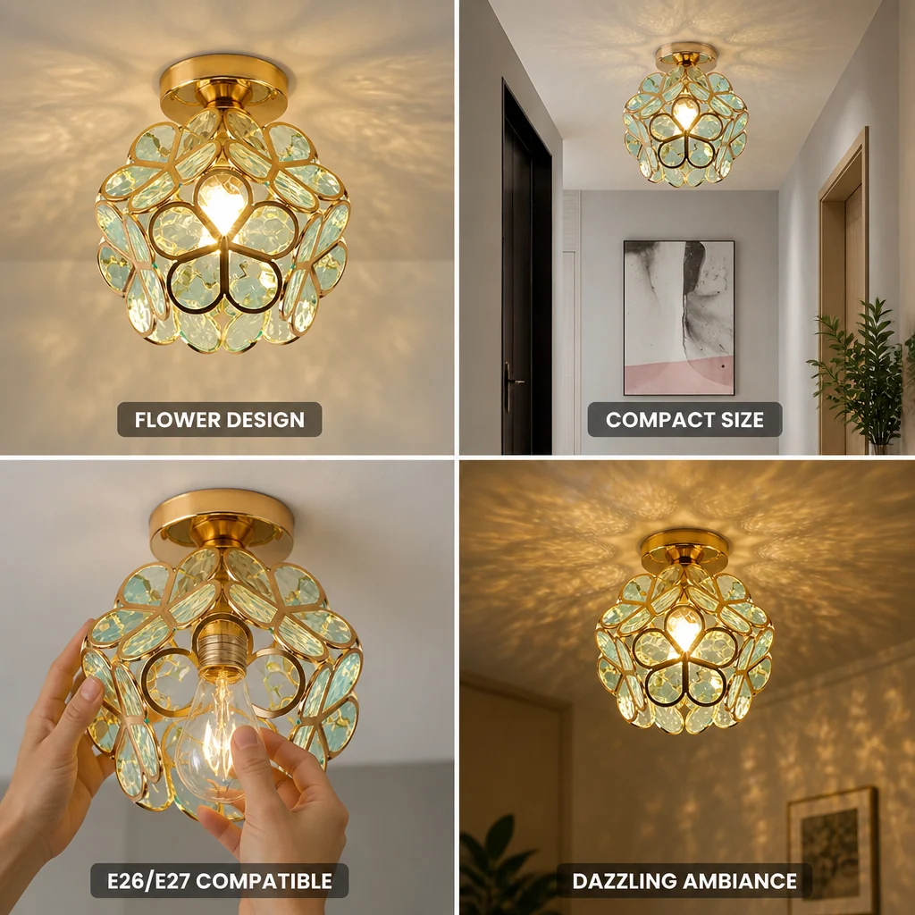 Flower-Shaped Glitter-Accented Flush Ceiling Light (E27/E26 Compatible) - Image 3