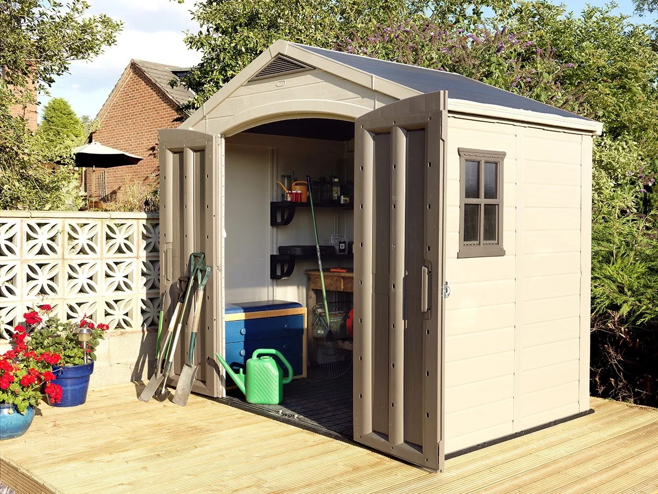 Keter Factor 8 x 11 Foot All Weather Resin Outdoor Storage Shed, Taupe - Image 18