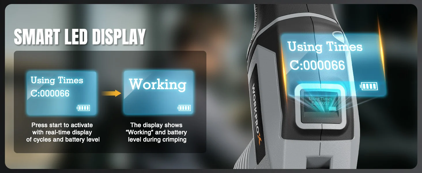Smart LED display on a handheld device with glowing screen text showing Using Times and Working