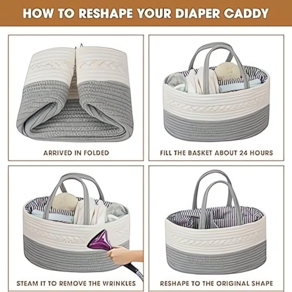 Baby Essentials Organizer Braided Grey Woven Lightweight & Portable - Image 7