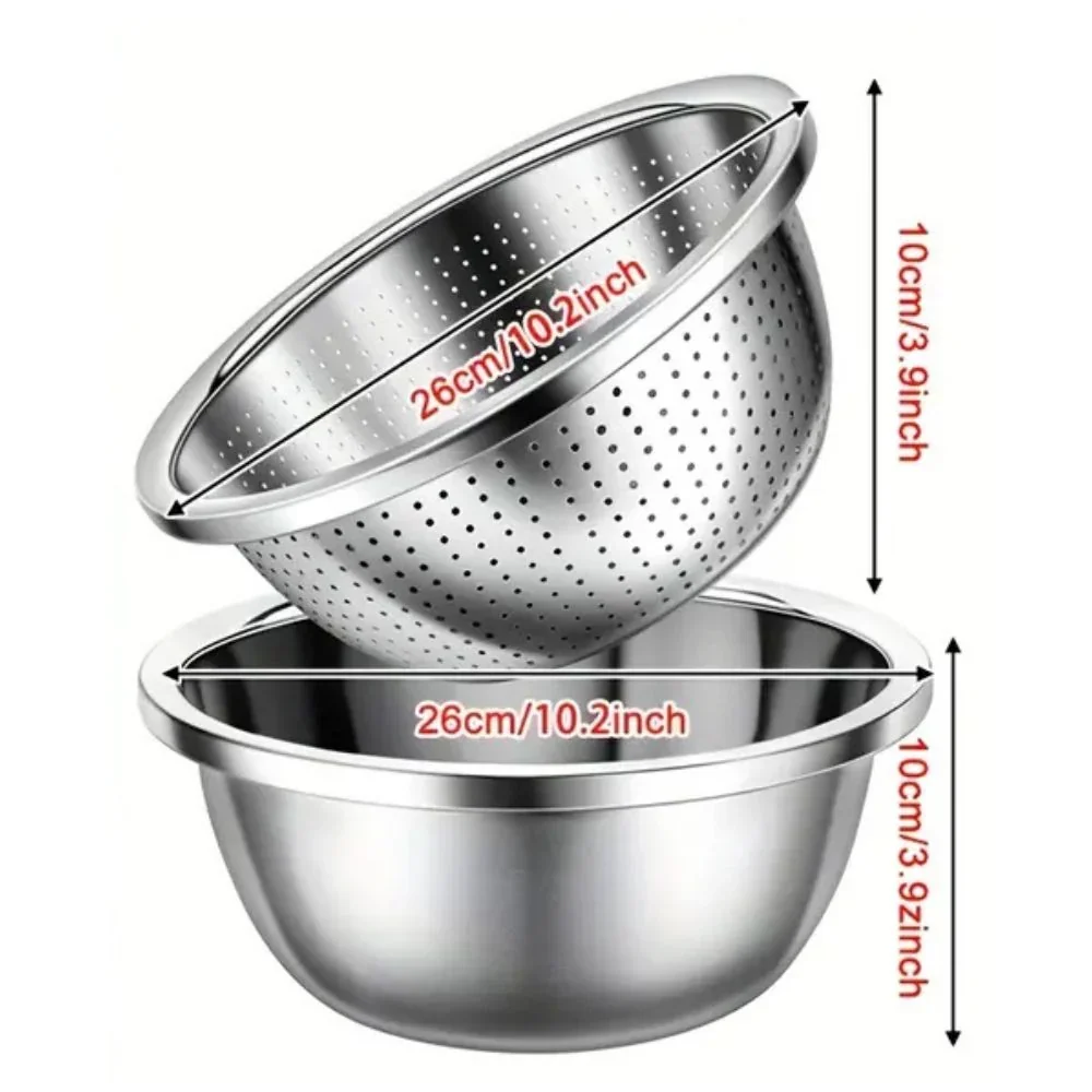 Colander & Mixing Bowl Set Fine Mesh Stainless Steel - Image 6