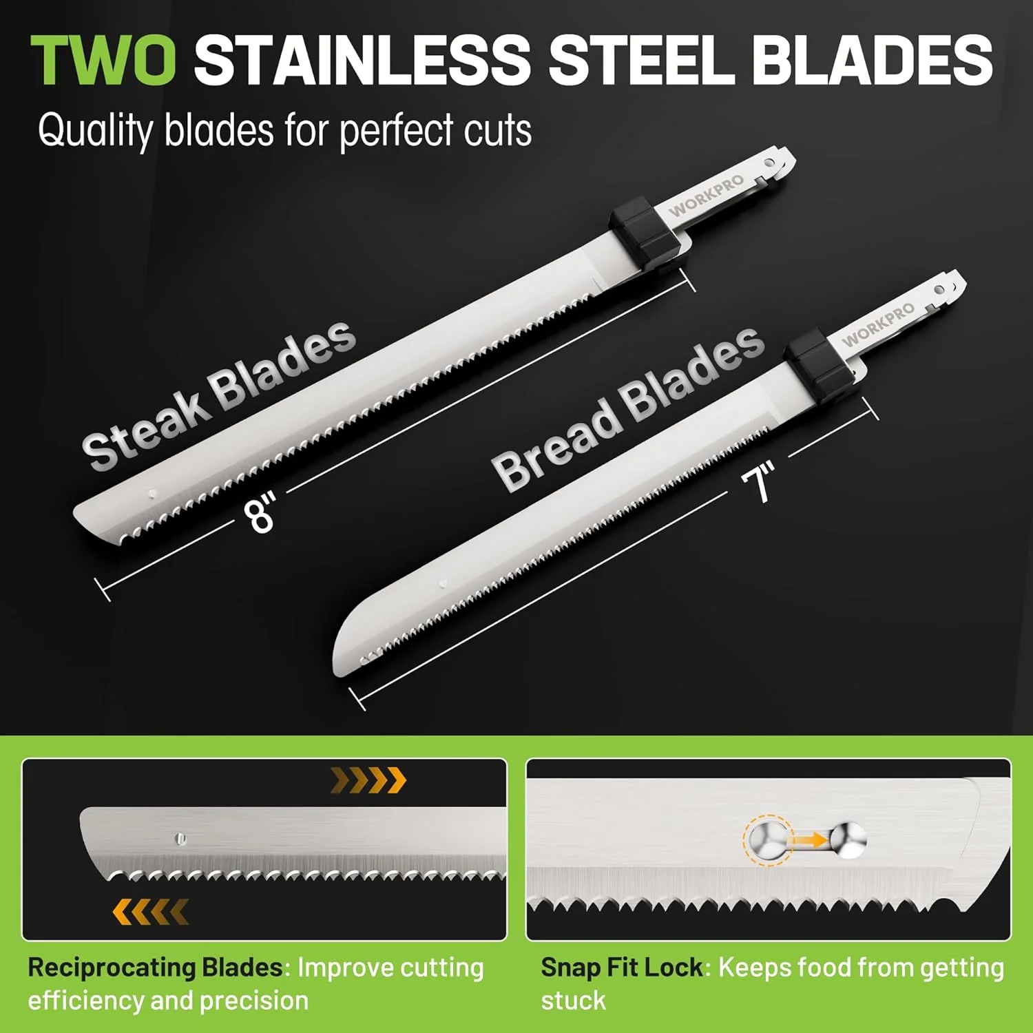 WORKPRO Electric Knife for Meat Slicing, Cordless Electric Carving Knife for Turkey, Fish & Bread, Two Stainless Steel Blades, Ergonomic Handle, Storage Case & Serving Fork Included, Black - Image 4