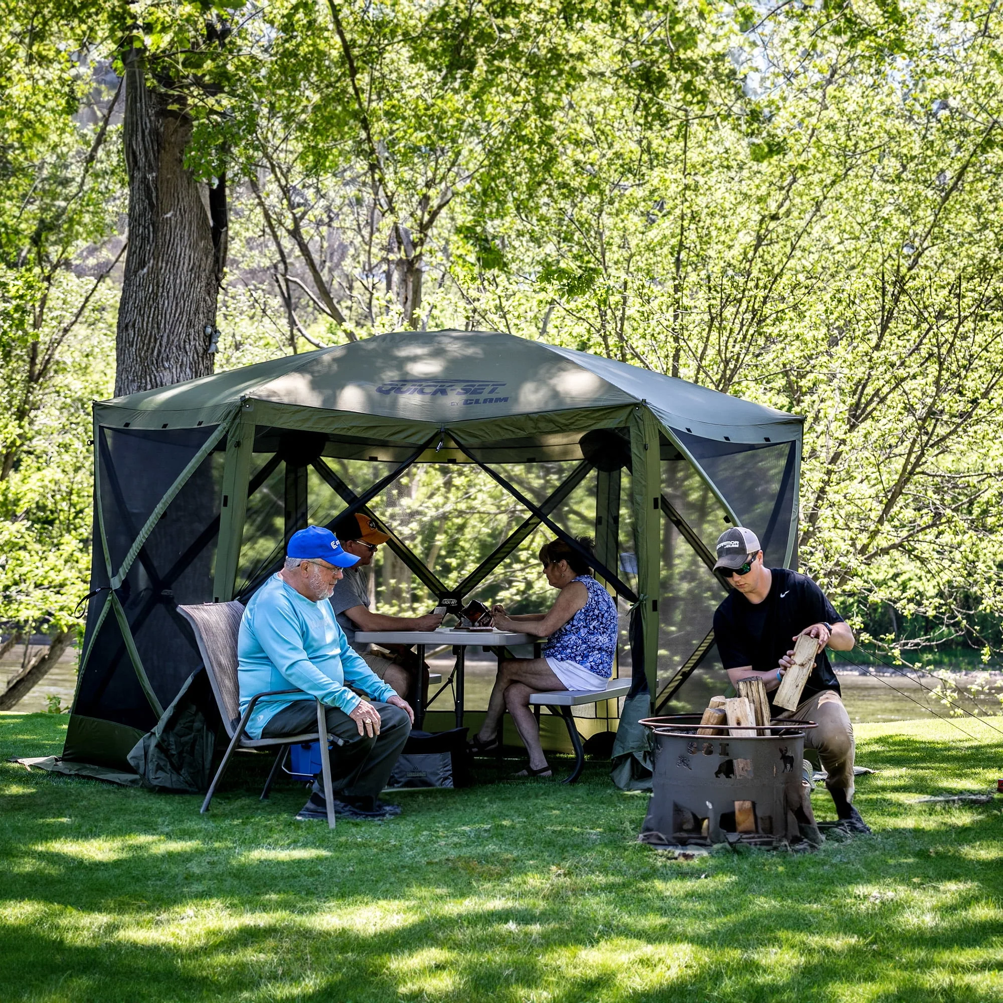 CLAM Quick-Set Pavilion 12.5 x 12.5' Portable Outdoor Canopy Shelter, Green - Image 11