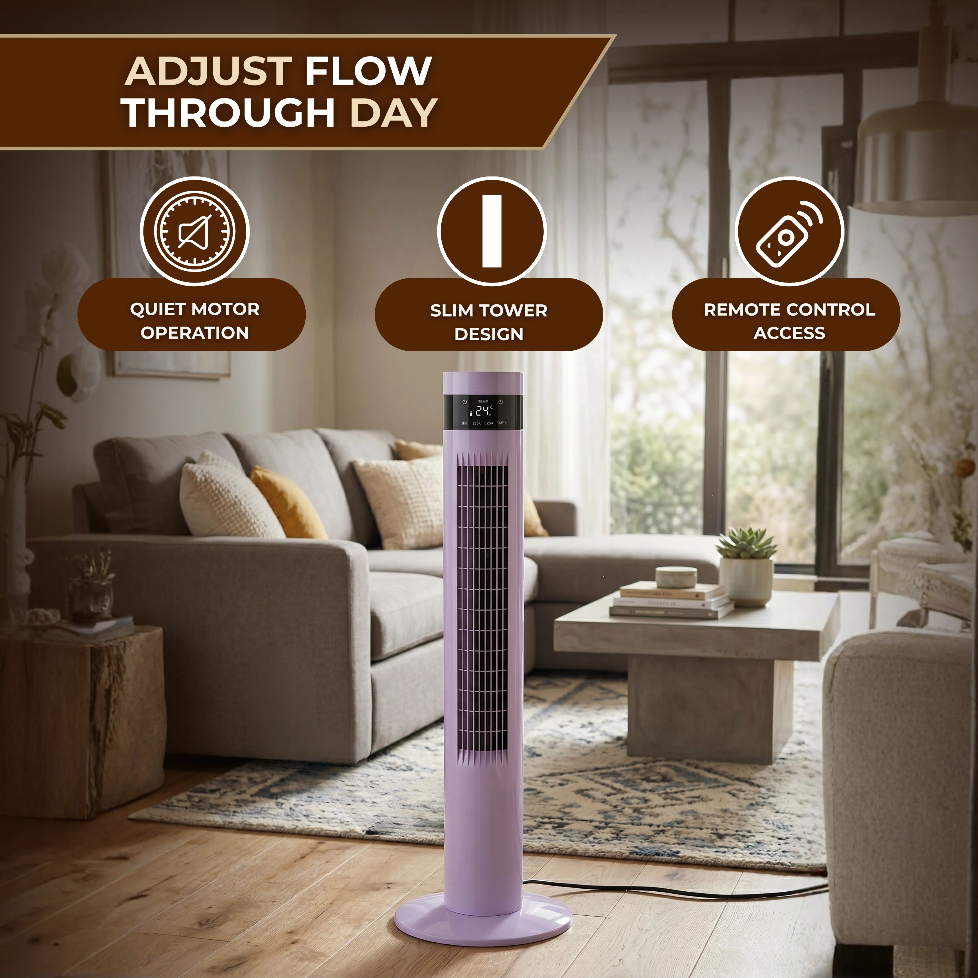 36 Inch Oscillating Tower Fan with Remote control and 12 Hour Timer