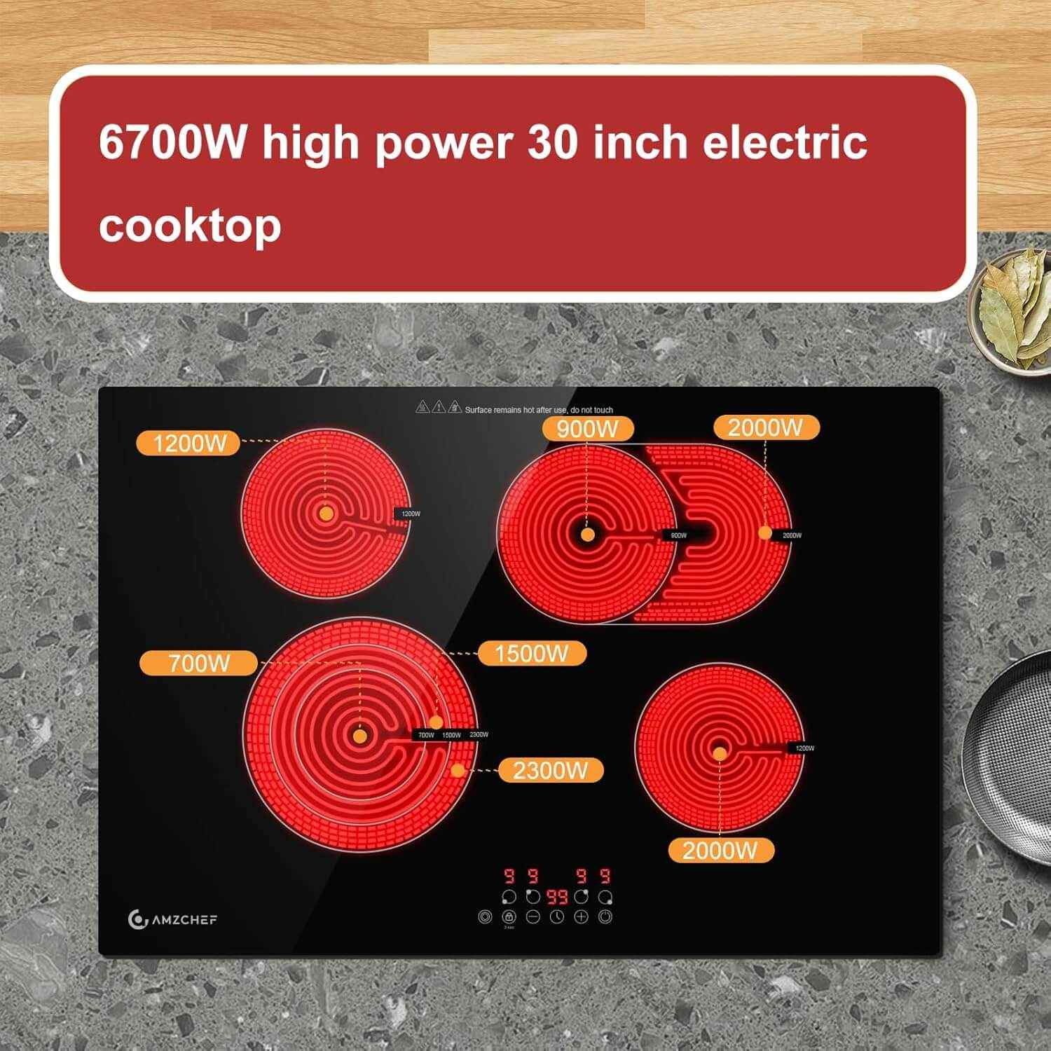 AMZCHEF Induction Range 30 Inch Built-in Countertop with 4 Burners 6700W 2