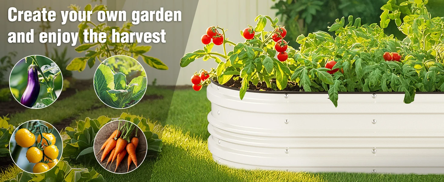 Garden planter with red tomatoes and leafy greens, with innovation and durable quality in a home yard