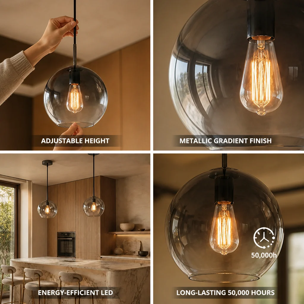 Pendant Light Metallic Gradient Glass Energy-Efficient LED - Image 5