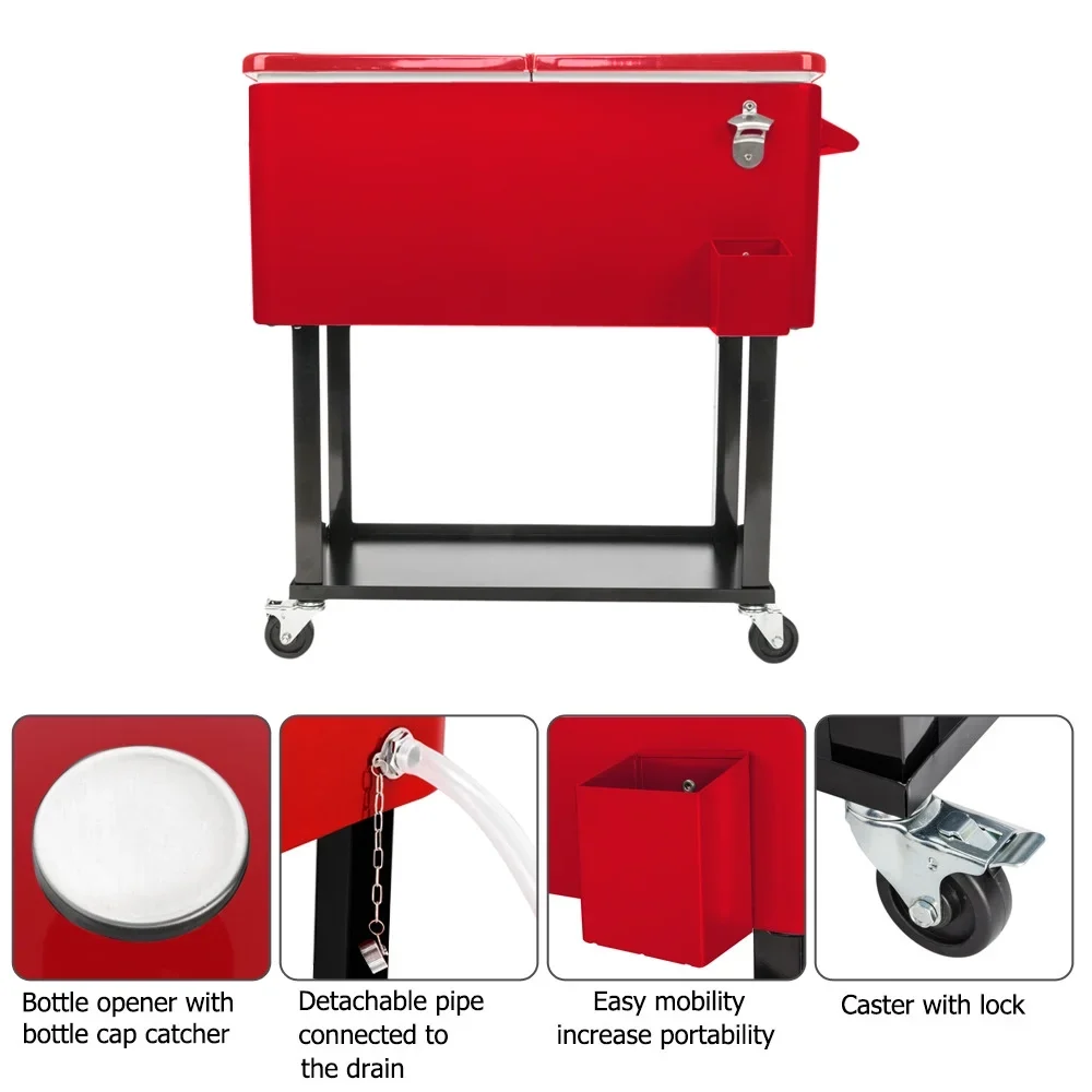 80Qt All-In-One Cooler Cart With Bottle Opener, Lower Storage Shelf and Cap Catcher, Outdoor Party Rolling Cooler With Lockable Wheels For Pool Side, Patio, Balcony, Mint(33.07 x 15.16 x 35.83)" - Image 23