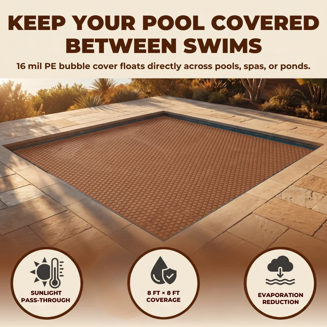 8x8 ft Solar Pool Cover 16 Mil PE Bubble Heat Retention Cover