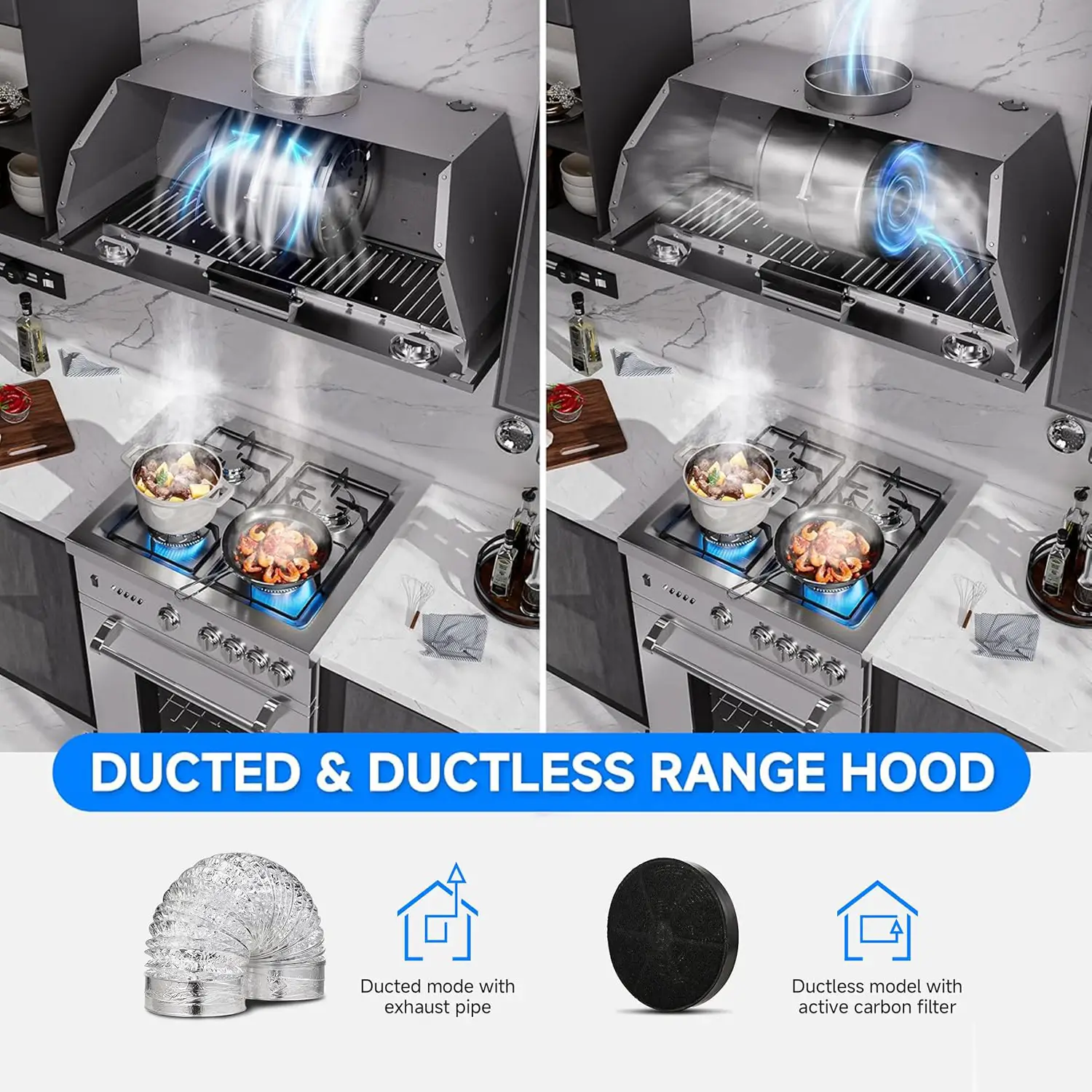 AMZCHEF Stainless Steel Range Hood Insert with 3 Speed Exhaust for Kitchen Ventilation | 30 Inch 3