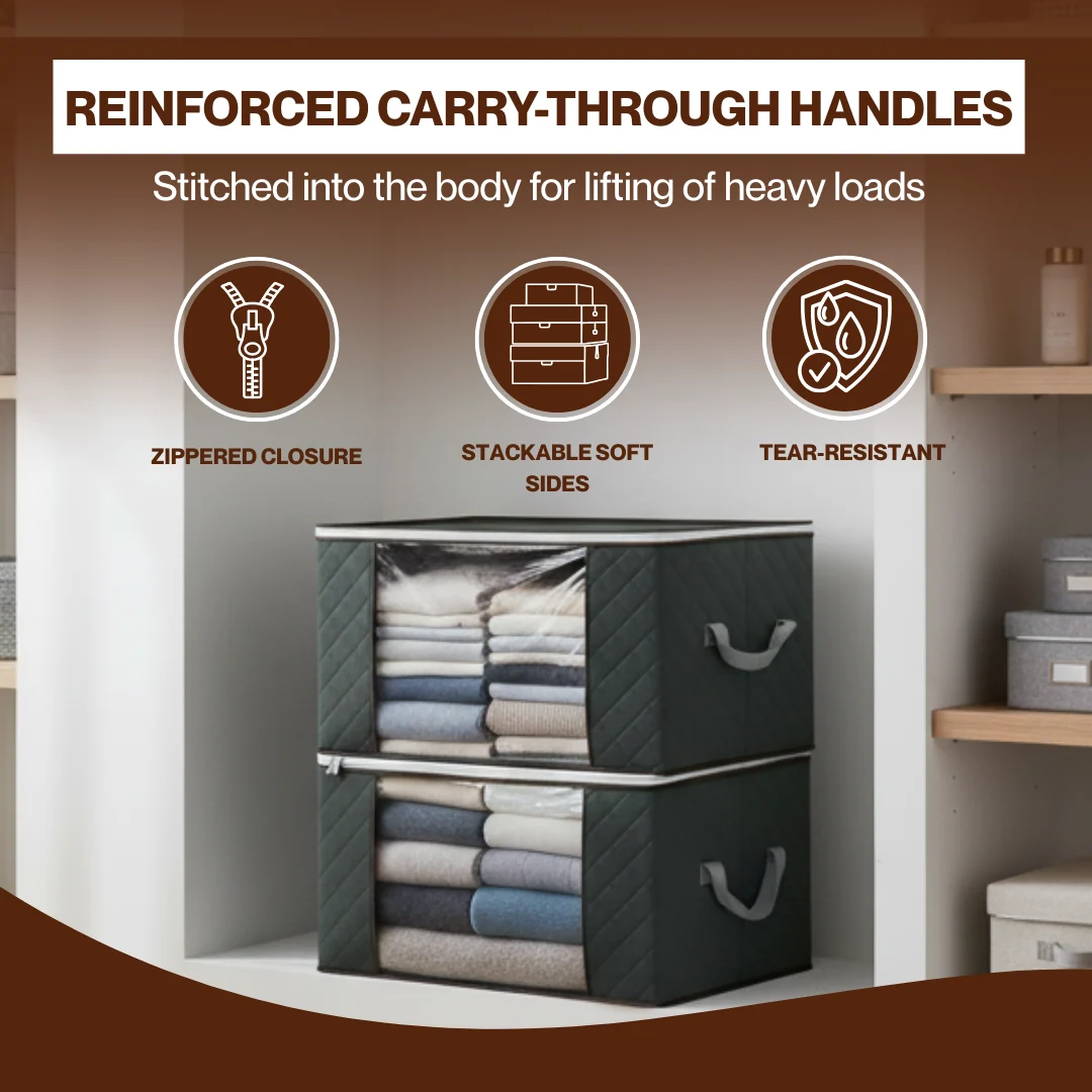 90L Foldable Clothes Storage Bags with Window and Handles, Multipack