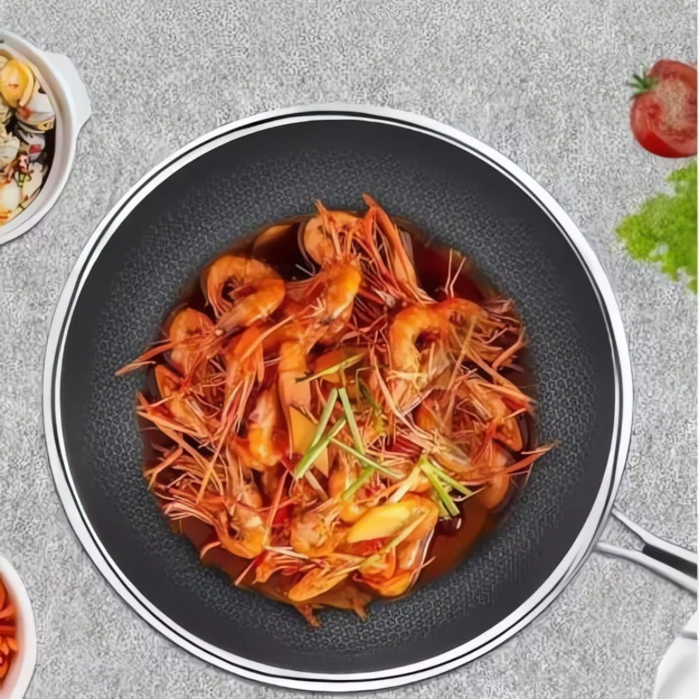 Frying Pan Three-Layer Stainless Steel Induction Compatible Cool-Touch Handle - Image 3