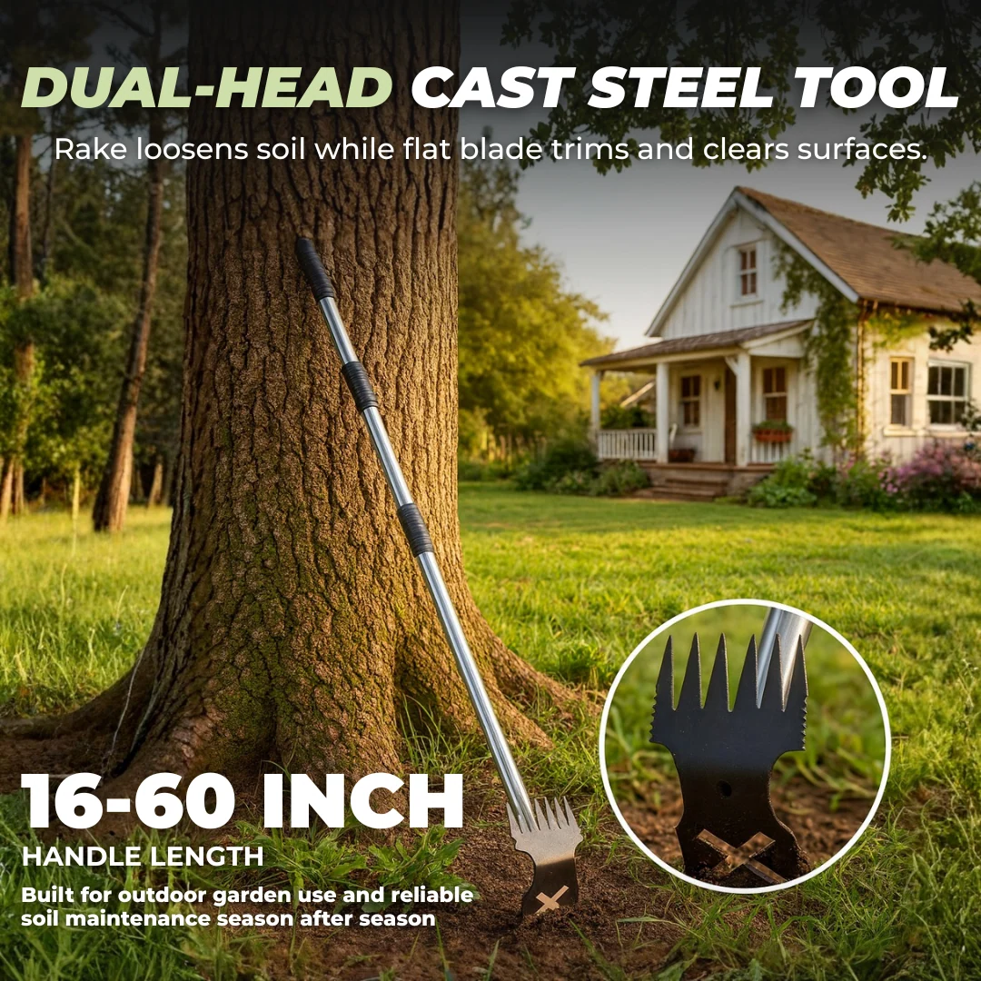 60 Inch Long Handle 2 in 1 Manual Weed Puller and Garden Hoe Tool