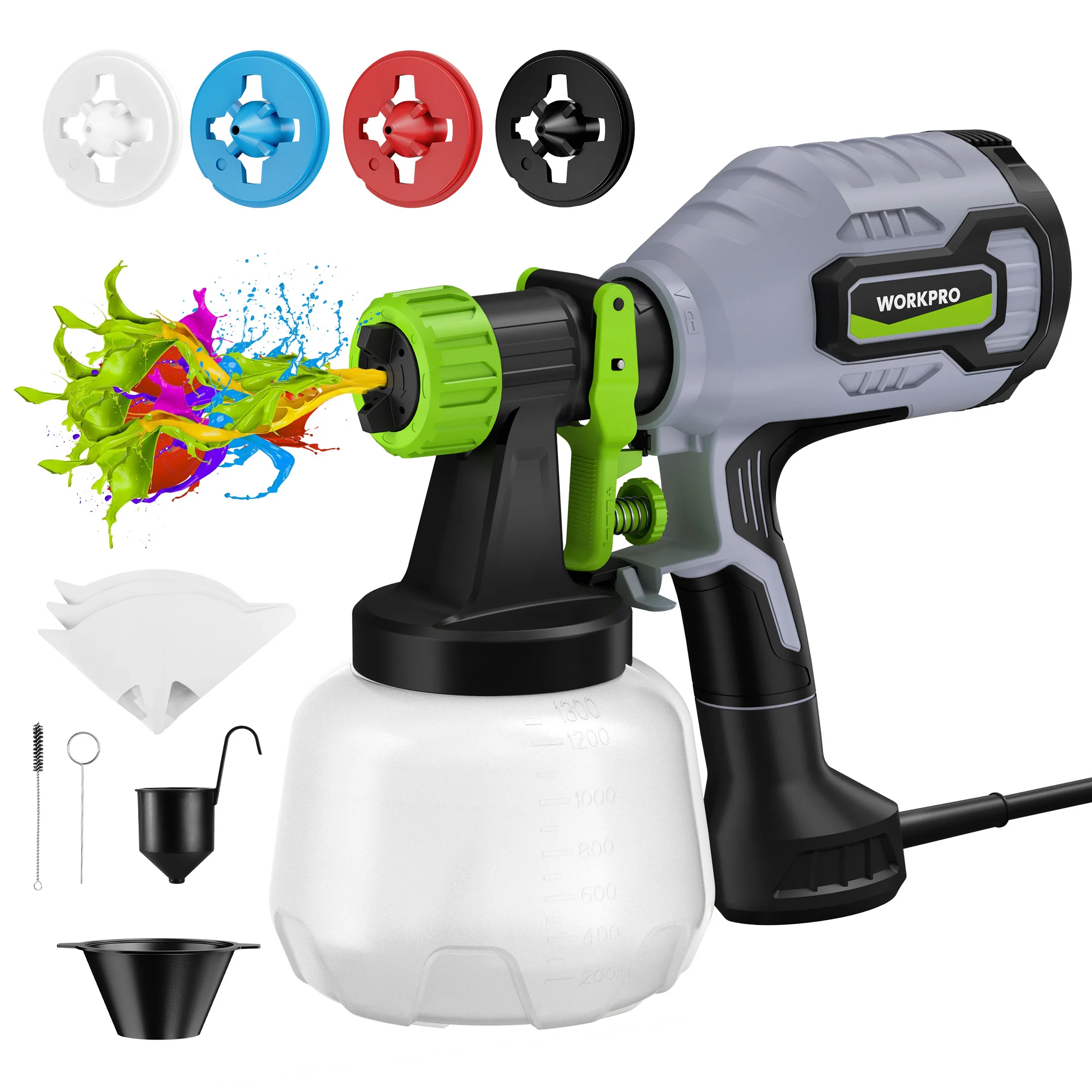 WORKPRO 600W HVLP Paint Sprayer with 4 Nozzles, 3 Spray Patterns & Adjustable Flow - Image 2