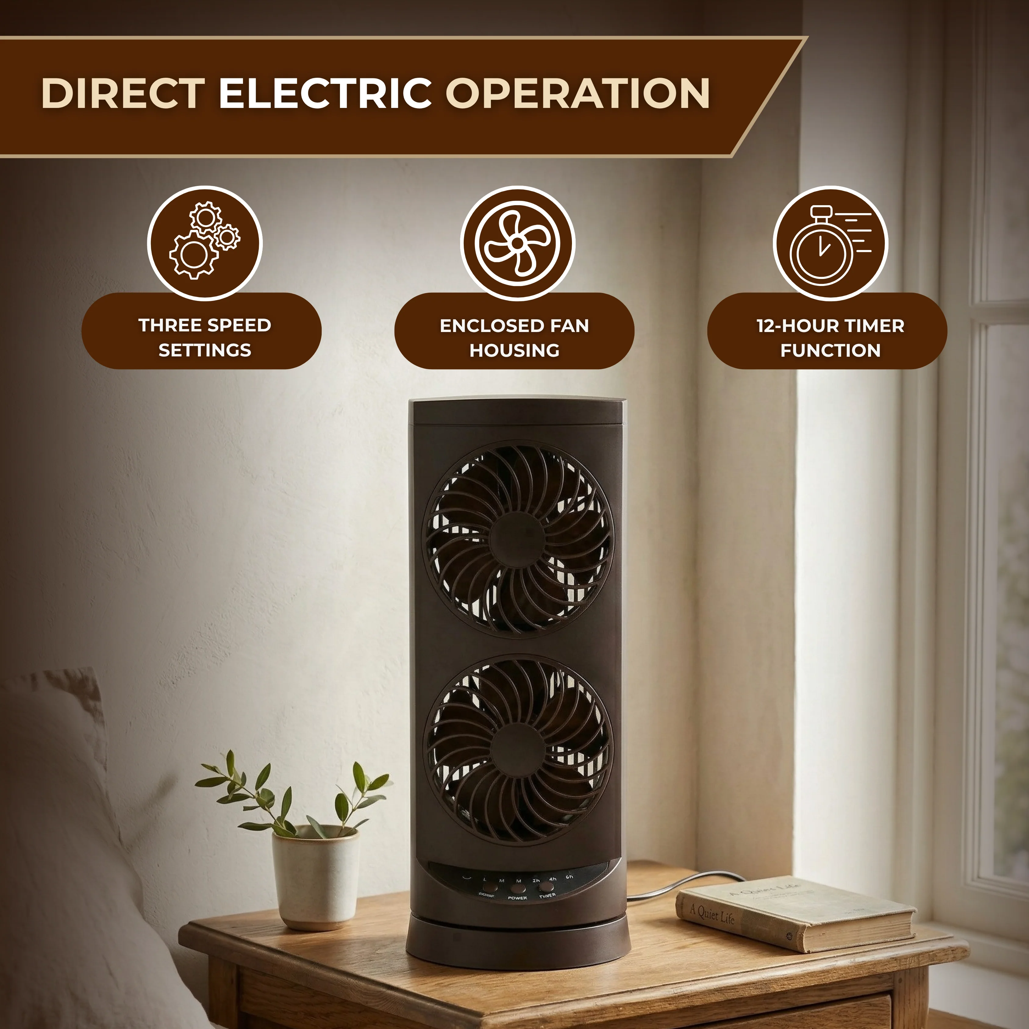 Compact Tower Desk Fan with Timer and Oscillation for Home Use