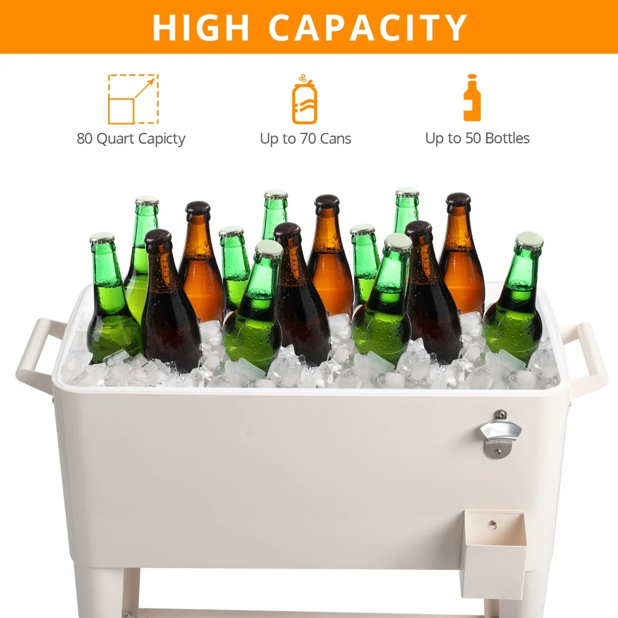 80Qt All-In-One Cooler Cart With Bottle Opener, Lower Storage Shelf and Cap Catcher, Outdoor Party Rolling Cooler With Lockable Wheels For Pool Side, Patio, Balcony, Mint(33.07 x 15.16 x 35.83)" - Image 20