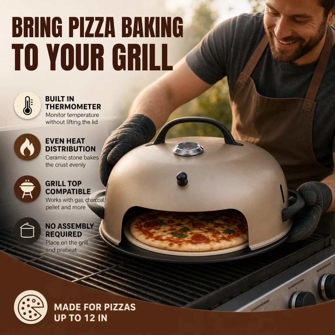Pizza Oven for Grill Tops with Ceramic Stone for 12 in Pizzas