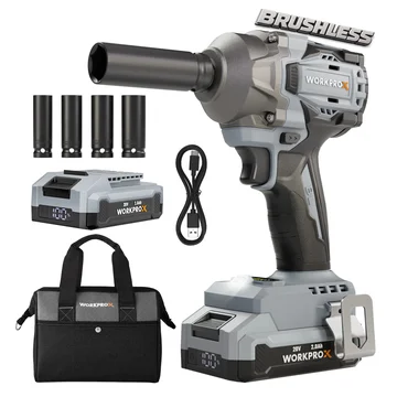 WORKPROX 20V Cordless Impact Wrench Brushless, 440 Ft-Ibs 1/2 Impact Gun | 600N.m High Torque Electric Impact Driver for Car Tire Change, Mower, Pickup & Home Repair, 3 Speeds, LED, 4 Sockets