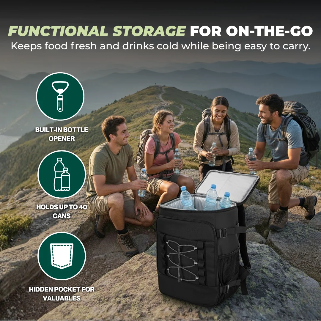 28L Leakproof Insulated Cooler Backpack with Dual Compartments