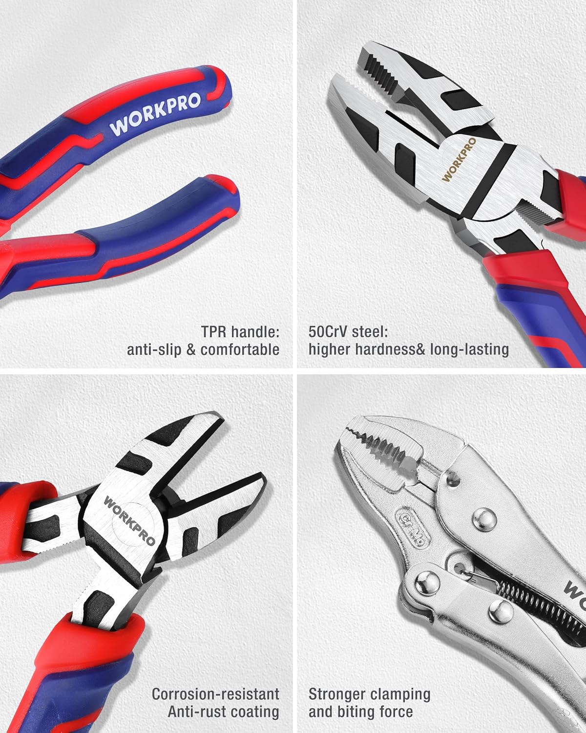 WORKPRO Pliers & Wrench Set, 12-Piece Pliers Tool Set with Organizer | 12-Piece Pliers Set Kit Made with CR-V & Carbon Steel, Ergonomic Grips, Ideal for Home & Garage, Suitable for gifting - Image 6