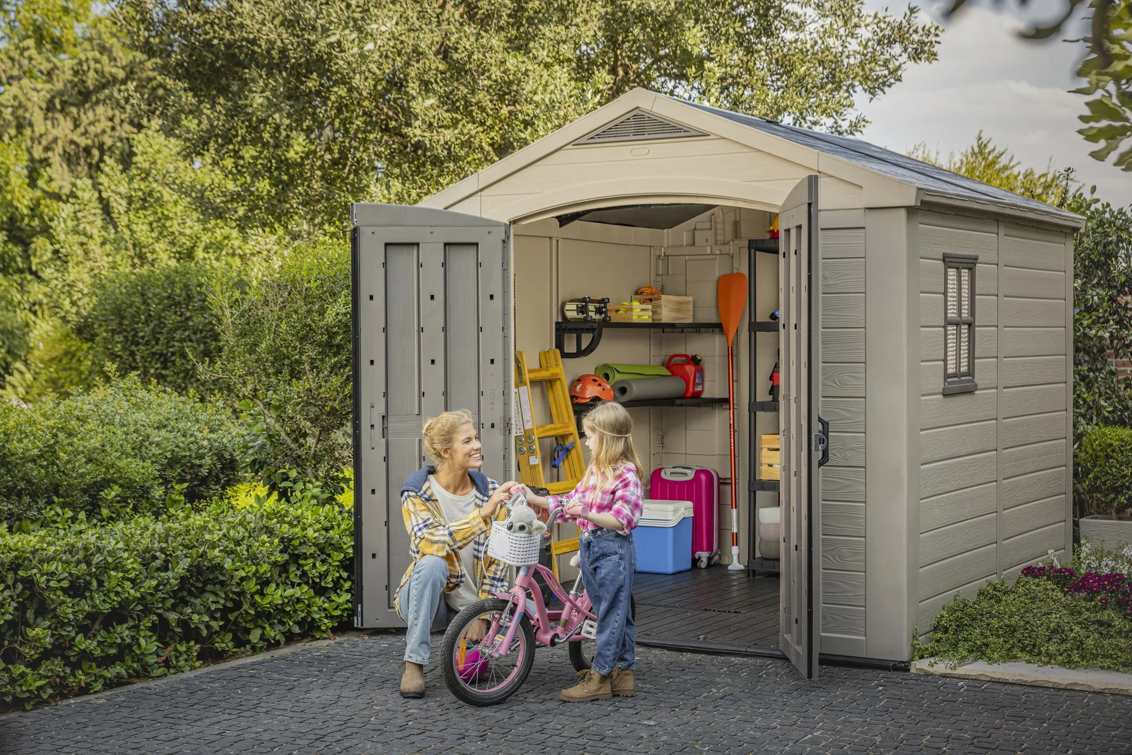 Keter Factor 8 x 11 Foot All Weather Resin Outdoor Storage Shed, Taupe - Image 25