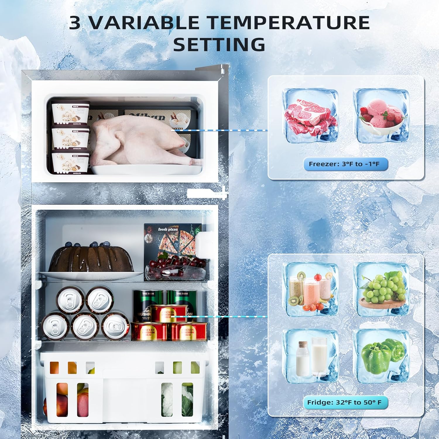 Kismile Mini Fridge 3.1Cu.Ft Compact Refrigerator 2-Doors Freezer - Image 4