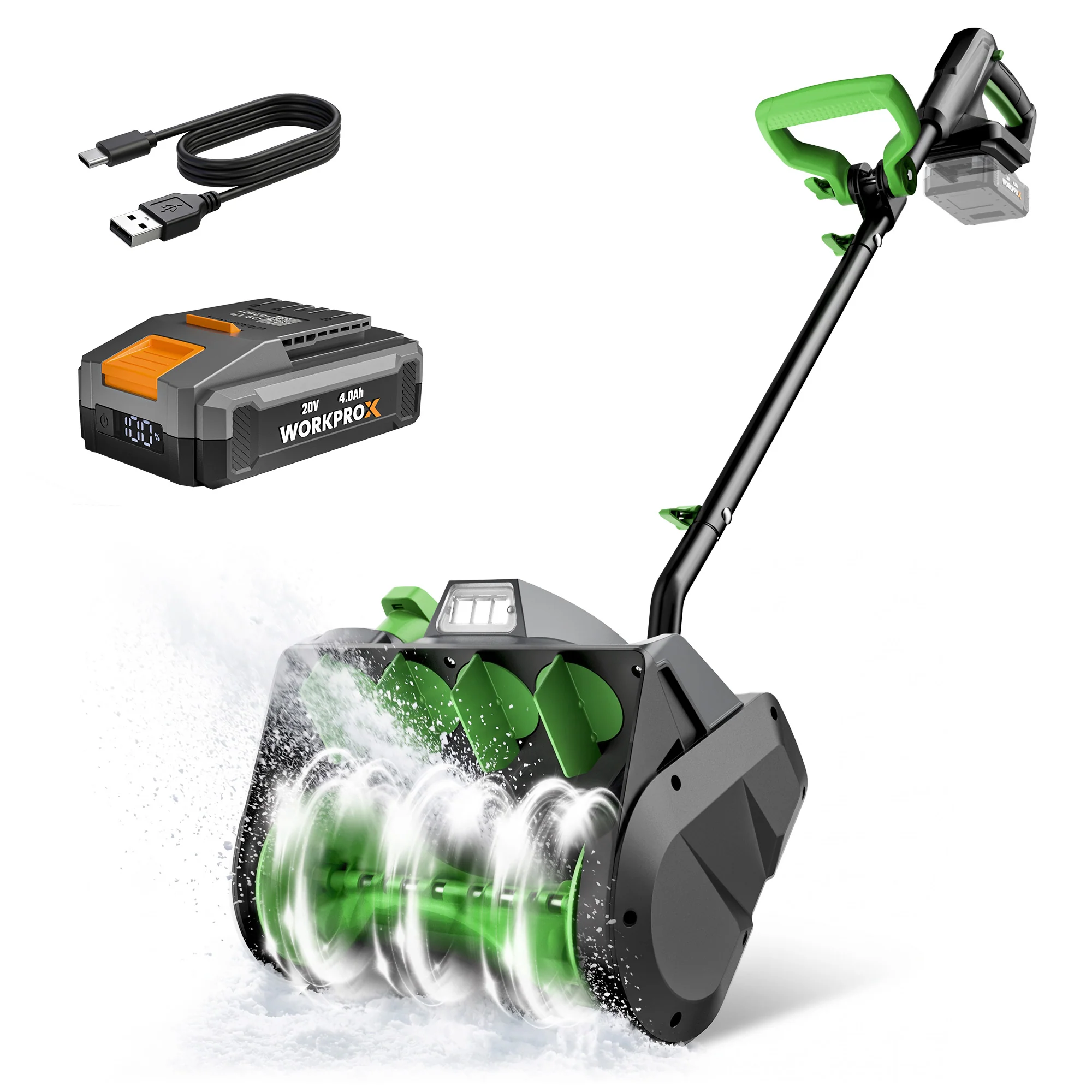 WORKPROX Cordless Snow Shovel, 13-Inch, 20V Battery Included | 23 ft Throw Distance, 4.0Ah Battery, 30° Adjustable Chute, LED Lights, Lightweight, For Steps, Walkways & Driveways - Image 2