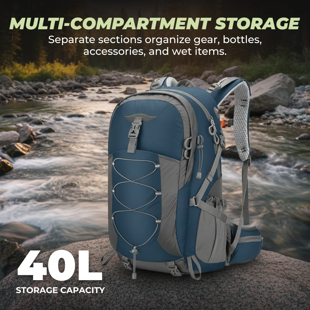 40L Hiking Backpack with Rain Cover and Multi-Pocket Storage