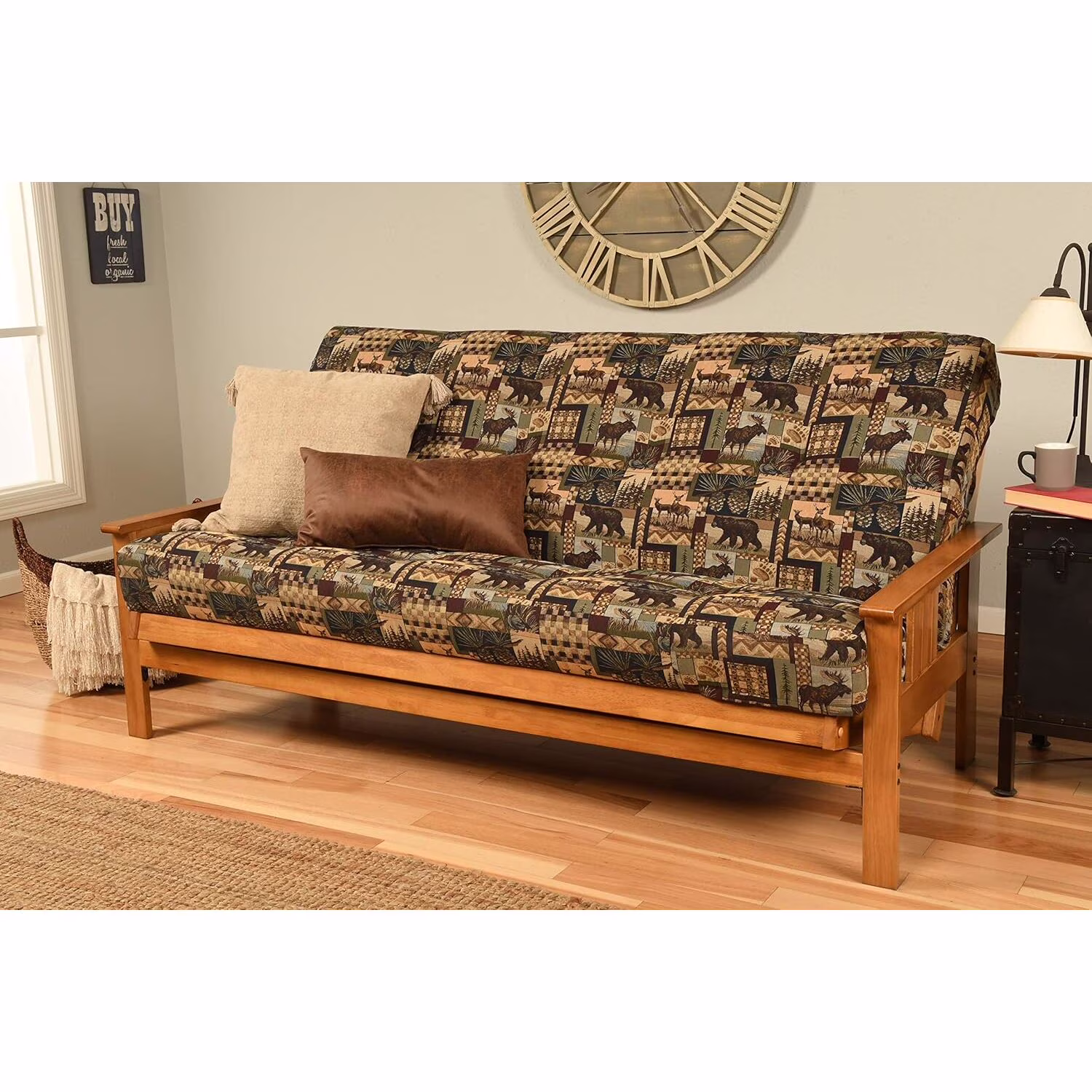 Homestock African Artifacts Full Size Futon Frame Set with Mattress, Easily Converts to Bed, Versatile Design Futon Frame for All Spaces, 33"H x 79"L x 37"D-Color:Linen Charcoal,Size:Barbados - Image 50