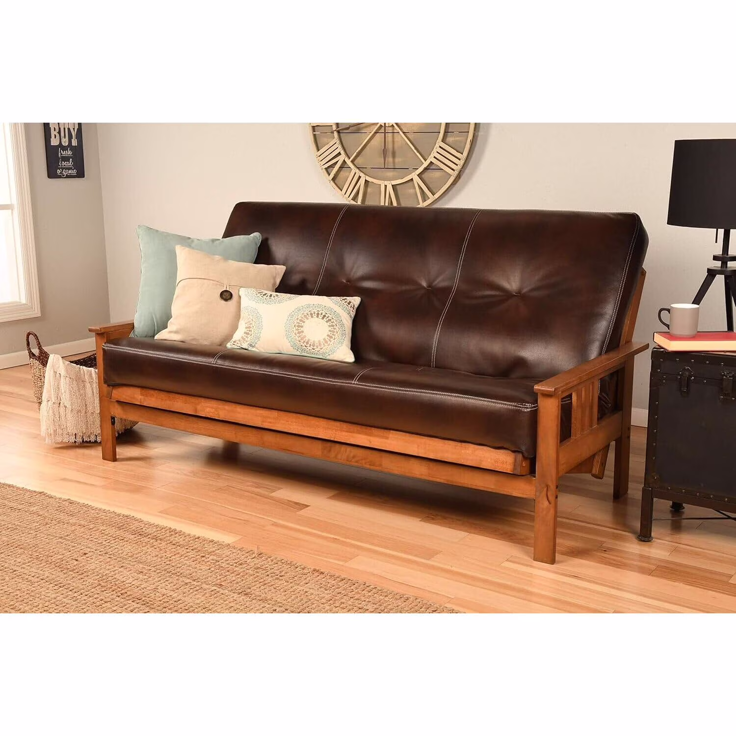 Homestock African Artifacts Full Size Futon Frame Set with Mattress, Easily Converts to Bed, Versatile Design Futon Frame for All Spaces, 33"H x 79"L x 37"D-Color:Linen Charcoal,Size:Barbados - Image 11