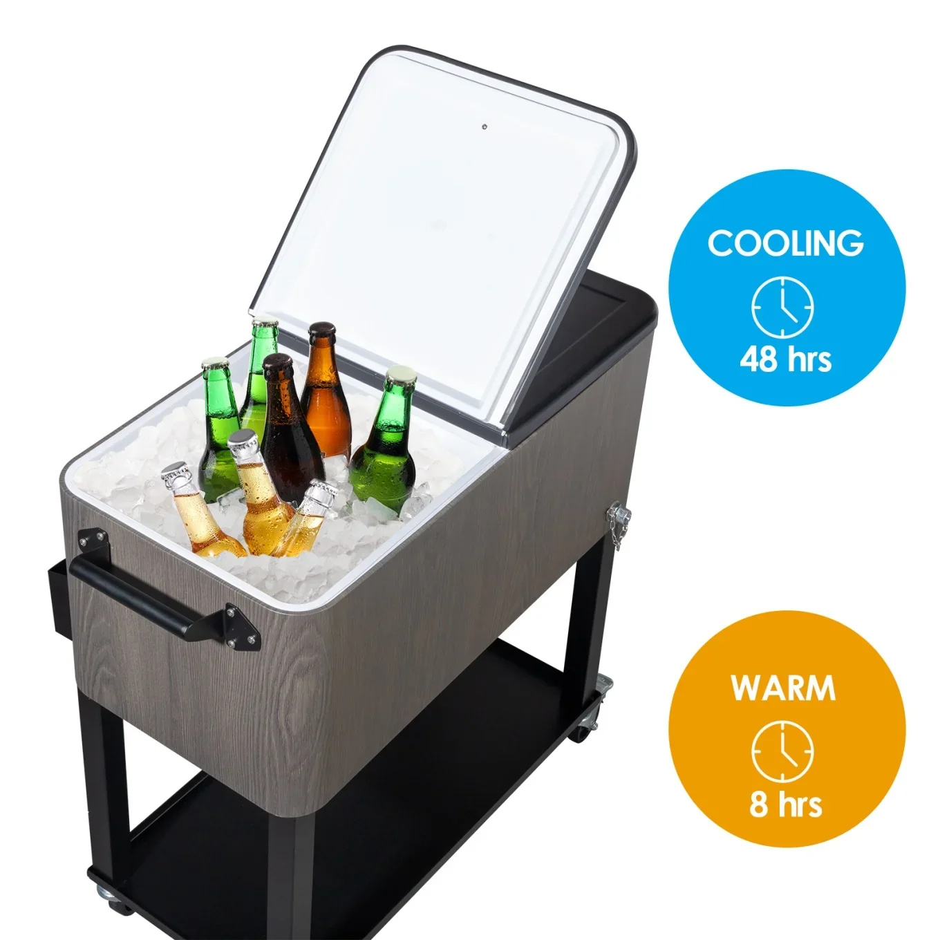 80Qt All-In-One Cooler Cart With Bottle Opener, Lower Storage Shelf and Cap Catcher, Outdoor Party Rolling Cooler With Lockable Wheels For Pool Side, Patio, Balcony, Mint(33.07 x 15.16 x 35.83)" - Image 36